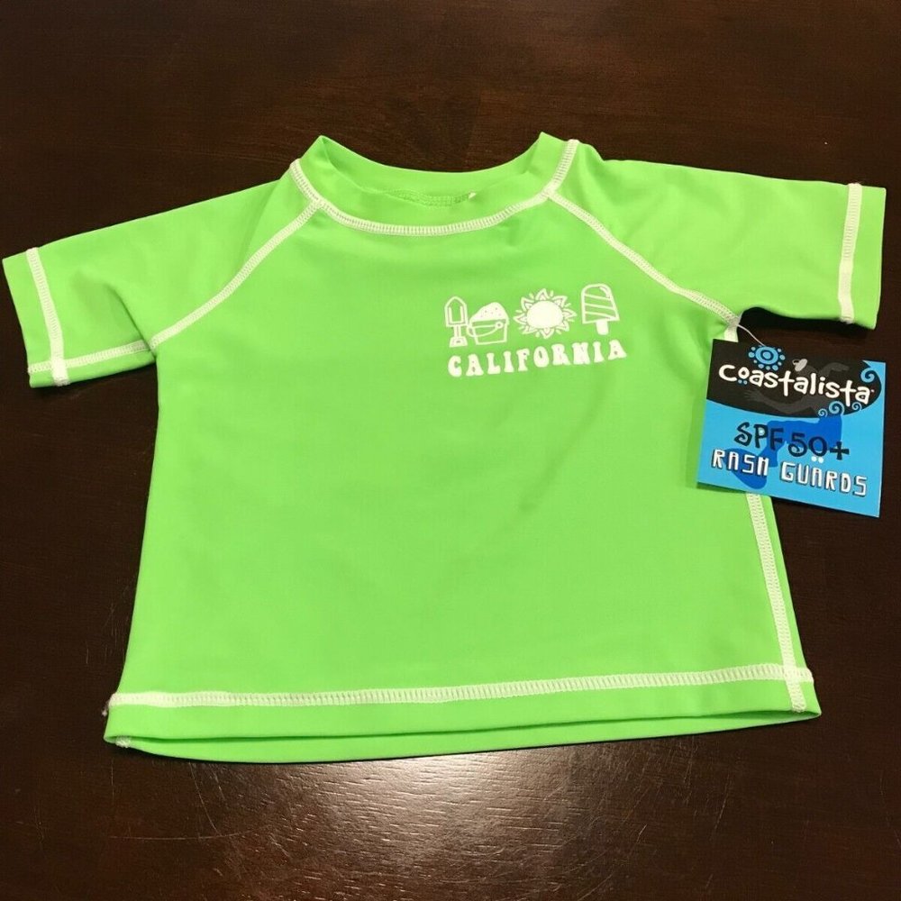 Brand New  Green Toddler Rash Guard SPF50  Swim Top Shirt Short Sleeve 18 Months
